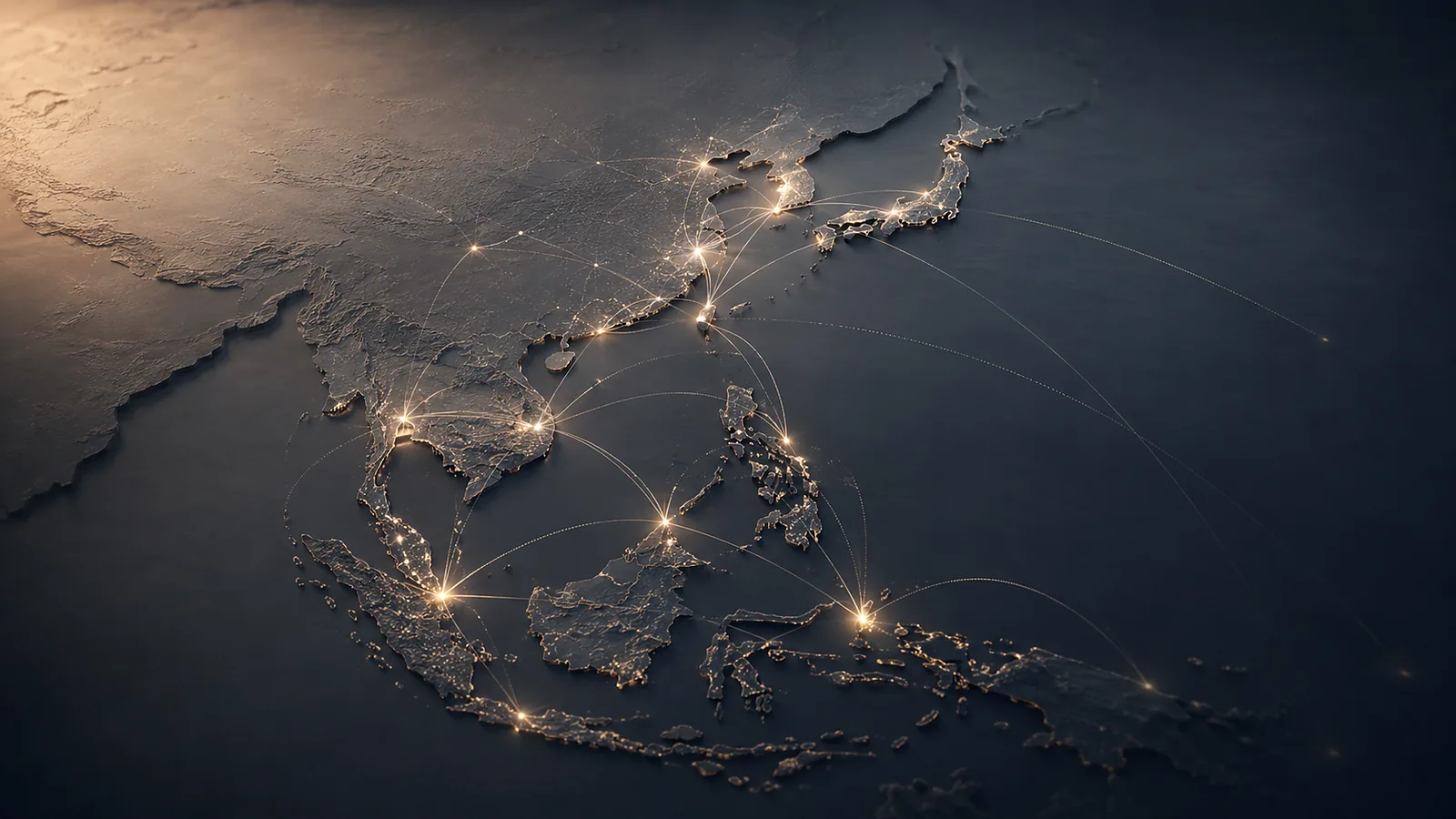 Stylized network map connecting key markets across East and Southeast Asia